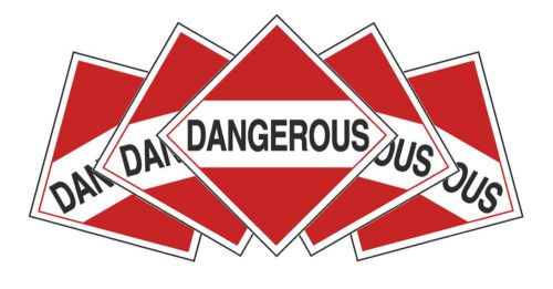 5-pack &#034;dangerous&#034; 12-inch vinyl dot decals / stickers / placards - 22-08-02 for sale
