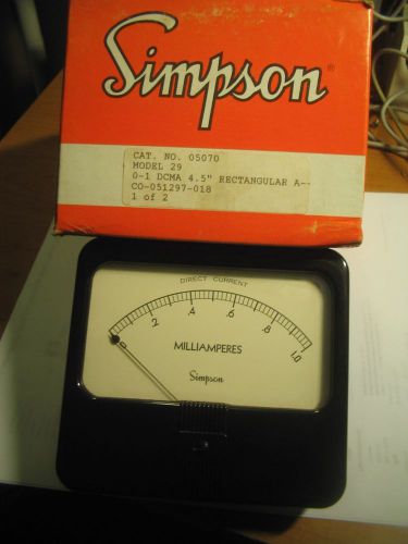 NIB Simpson Model 29 0-10 DCMA  4 1/2 inch Panel Meter