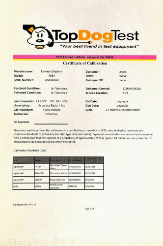 HP Agilent Keysight 436A NIST Calibration with Certificate of your unit.