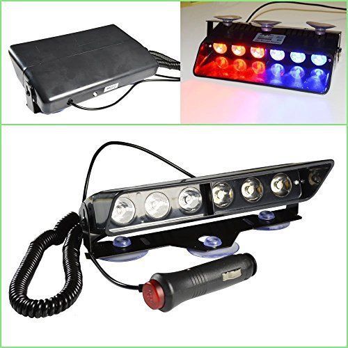 WOWTOU 16 Modes Red Blue 6W LED Dashboard Windshield Hazard Warning Strobe Light