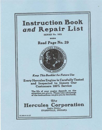 Hercules Gas Engine Manual Hit Miss 1923 Evansville Indiana Repair Parts List