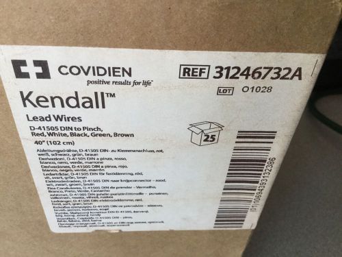 Lot 25, NIB, Covidien Kendall Lead Wires 40&#034; D-41505 DIN To Pinch R, W, B, G, B