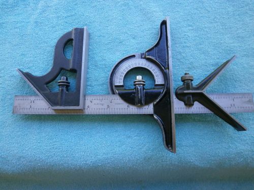 STARRETT 4 PIECE COMBINATION SQUARE   12 INCH  No. 4 GRAD No. 490 PROTRACTOR