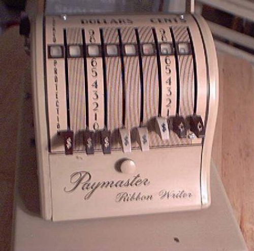 VINTAGE PAYMASTER RIBBON WRITER W/ KEY 8000 SERIES PAYCHECK PRINTER WORKS