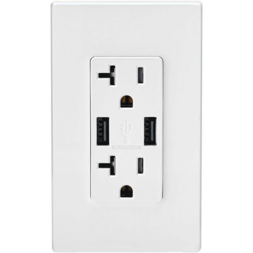 Leviton T5832-W Combo Duplex Receptacle &amp; 20-Amp USB Charger - White