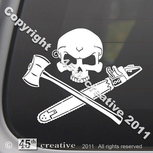 Logger&#039;s Crossbones Decal - arborist forestry chainsaw tree axe skull sticker