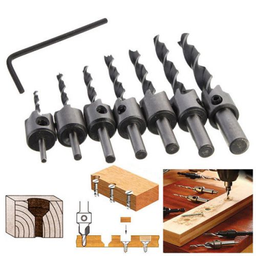 7pcs 3mm-10mm HSS 5 Flute Countersink Drill Bit Set Carpentry Reamer Woodworking