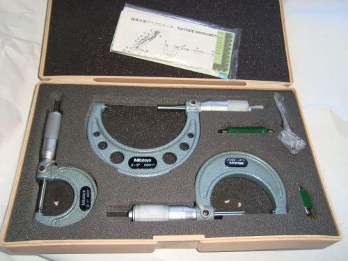 Mitutoyo 103-922 Outside Micrometer Set 0-3&#034; Range, 0.0001&#034; Graduation