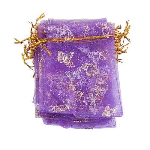 100 butterfly purple organza jewelry candy pendent gift pouch bags wedding for sale