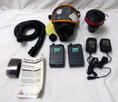 MSA OPTIMAIR MM2K PAPR POWER AIR PURIFYING RESPIRATOR W/MASK, FAN, 2 BATTERIES +