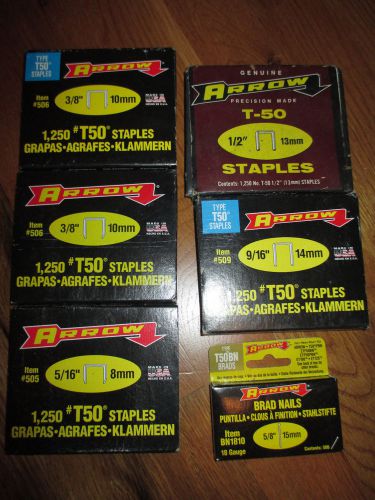 6 Boxes ARROW TYPE T50 STAPLES ~Various Sizes  3/8&#034; 5/16&#034; 1/2&#034; 9/16&#034;- 5/8&#034; Brads