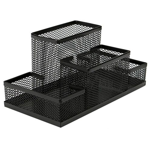 Black Metal Mesh Office Desktop Organizer Pen Pencil Box Stationery Holder Case