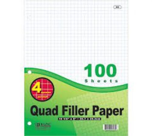 6 Pk, Bazic 4-1&#034; Quad Ruled Filler Paper 100 Ct. Per Set