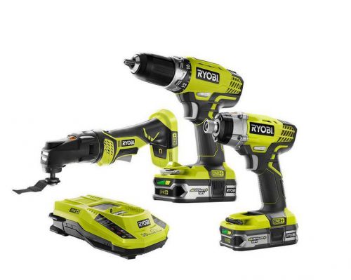 Ryobi 18-volt one li lithium-ion cordless 1/2 drill/impact driver/multi tool kit for sale