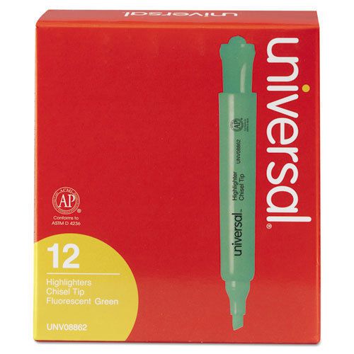 Desk Highlighter, Chisel Tip, Fluorescent Green, Dozen