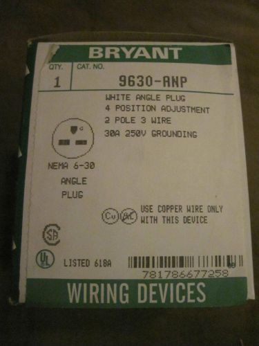 Bryant 9630-ANP 4-Pos White Angle Plug NOS 2 POLE 3 WIRE 30A 250V GROUN