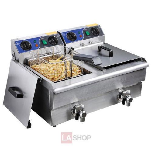 20L Dual Tank Stainless Steel Electric Deep Fryer w/ Drain 1340