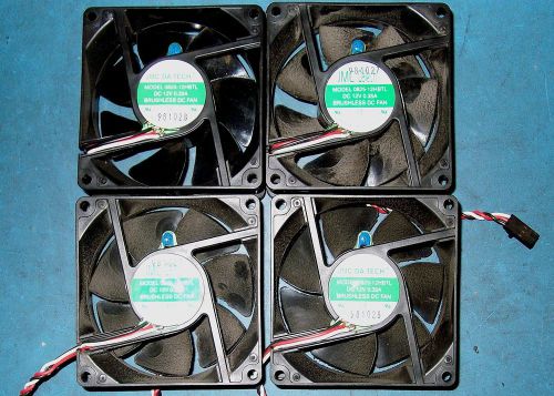 4PC 12VDC 80MM AXIAL BRUSHLESS FAN LOT - MODEL 0825-12HBTL - NOS