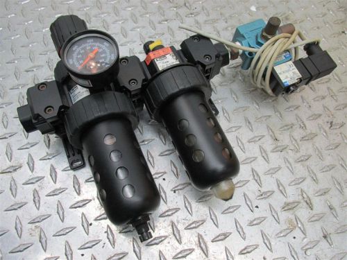 Parker 07e32a13ac pneumatic air line filter regulator combo &amp; 17l32be lubricator for sale