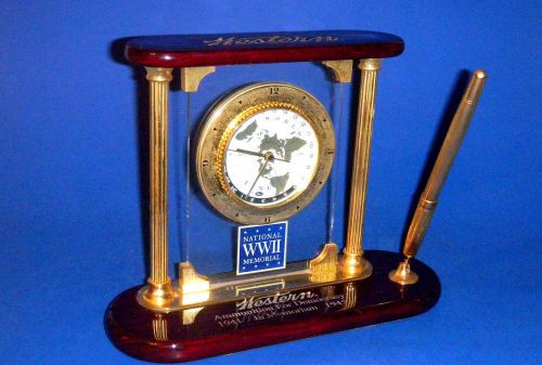 Beautiful Western Ammunition WWII Memorial Desk Set Aviators Clock Ballpoint Pen