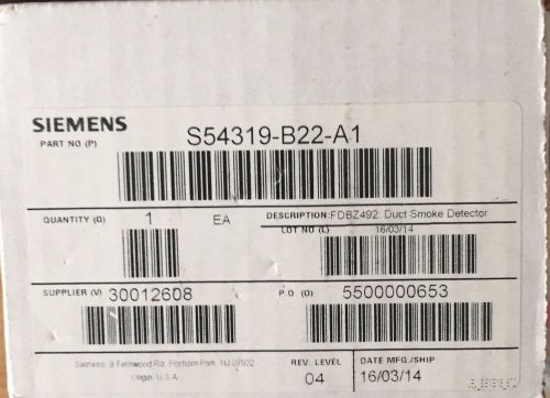 Siemens fdbz492-hr duct smoke detector housing for sale