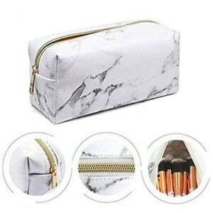 Large Capacity Makeup Brush Pencil Case Marble Cosmetic Toiletry Bag Portable