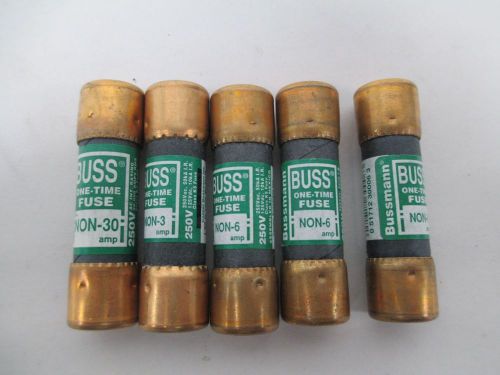 LOT 5 NEW BUSSMANN ASSORTED NON-30 NON-3 NON-6 ONE-TIME FUSE D318462