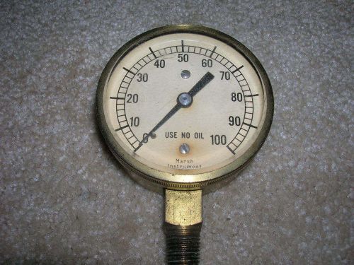 BRASS STEAMPUNK 0-100 PSI MARSH INSTRUMENT COMPANY SMALL PRESSURE GAUGE