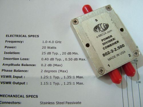 RF POWER DIVIDER / COMBINER 20 WATTS 1GHz - 4GHz 2 WAY MECA 802-2-2.500