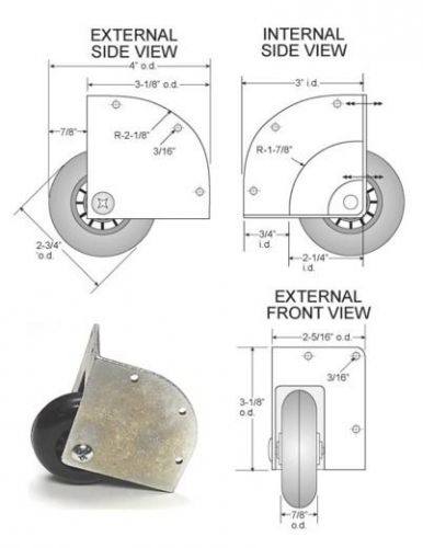 Pair Recessed Edge Corner Mount 3&#034; Wheel Caster new