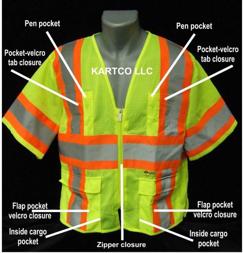 2w m7148c-3- hi-viz lime green class 3 safety vest - xl for sale