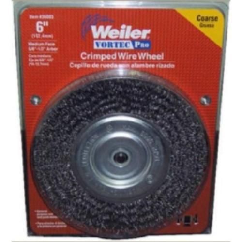 Bench Grinder Wire Wheel, 6&#034; Diameter, Coarse Crimped Wire, Medium Face, (36003)