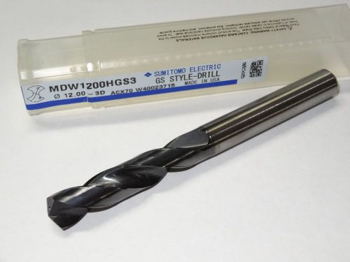 new SUMITOMO 12.00mm 3XD Solid Carbide Oil Coolant-Thru Stub Length GS-Drill PVD