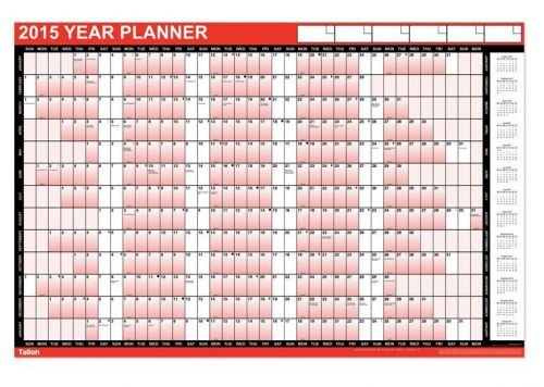 2015 red year wall planner office work planner large with pen &amp; coloured dots for sale