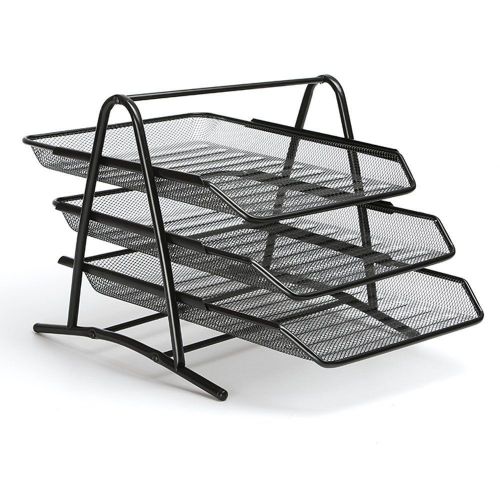 3-Tier Steel Mesh Desk Tray, Black