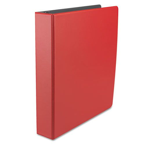 Suede Finish Vinyl Round Ring Binder, 1-1/2&#034; Capacity, Red