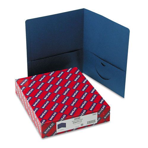 Two-pocket folders, embossed leather grain paper, dark blue, 25/box for sale