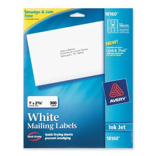 Avery Address Labels - 1&#034; Width X 2.62&#034; Length - 300 / Pack - Inkjet (ave18160)