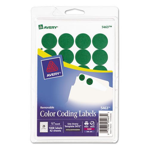 Print or write removable color-coding labels, 3/4in dia, green, 1008/pack for sale