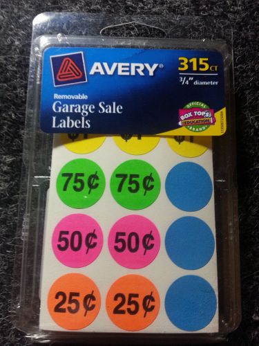 AVERY COLOR REMOVABLE GARAGE SALE LABELS SIZE 315 TOTAL LABELS 5 COLORS