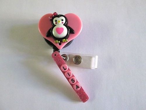 HAPPY PENGUIN ID BADGE REEL HOLDER PERSONALIZE,TEACHER,OFFICE,NURSE MEDICAL,ER