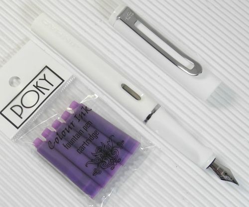 Jinhao 599b fountain pen white plastic barrel free 5 poky cartridges violet ink for sale