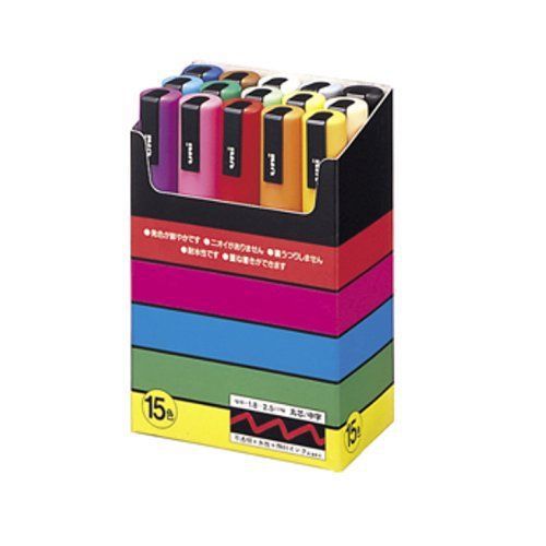 Uni-posca PC-5M Paint Marker Pen - Medium Point - Set of 15 Japan Import