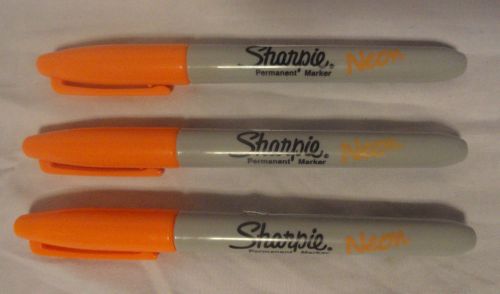 SHARPIE, LOT OF 3 NEON ORANGE, FINE TIP PERMANENT MARKERS, NEW FREE SHIP
