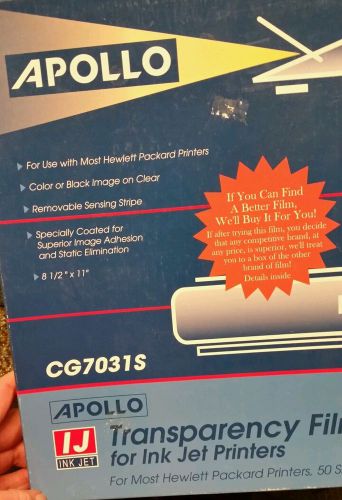 VTG Apollo Inkjet Printer Transparency Film HP Hewlett Packard 37 Sheets CG7031S