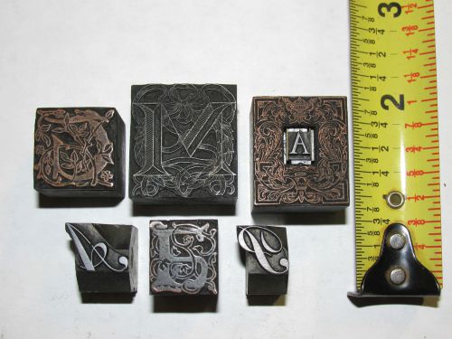 VTG M,A,T,S,P FANCY MONOGRAM LETTERPRESS PRINT TYPE LOT - INITIAL ORNATE BORDER