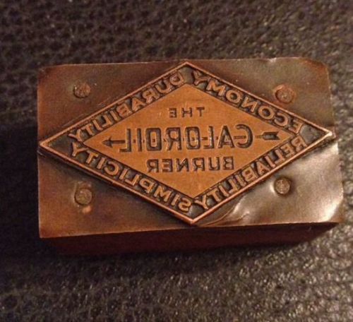 Vintage Letterpress Printing Printer Block CALOROIL BURNER Advertising