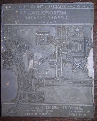 Vintage printers block, metropolitan airport theater (drive-in,1950-1985), metal for sale