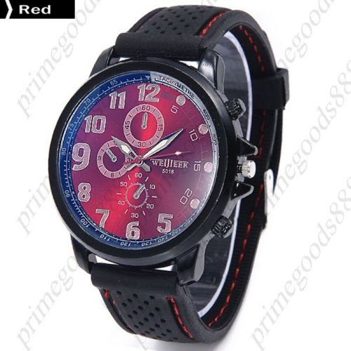 Fashion silica gel sub dials quartz analog men&#039;s wristwatch free shipping red for sale