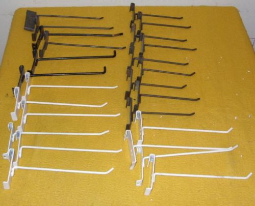 Lot of 25 White and Black Color Finish Slat-Wall Hooks  of Mix Sizes